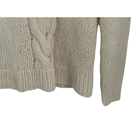 Lauren Ralph Lauren Lambswool Hand Cable Knit Shawl Collar Sweater Cream Size M - Picture 5 of 9